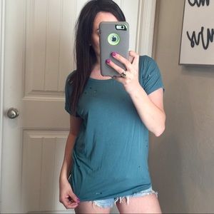 Express dark teal distressed soft stretchy top S